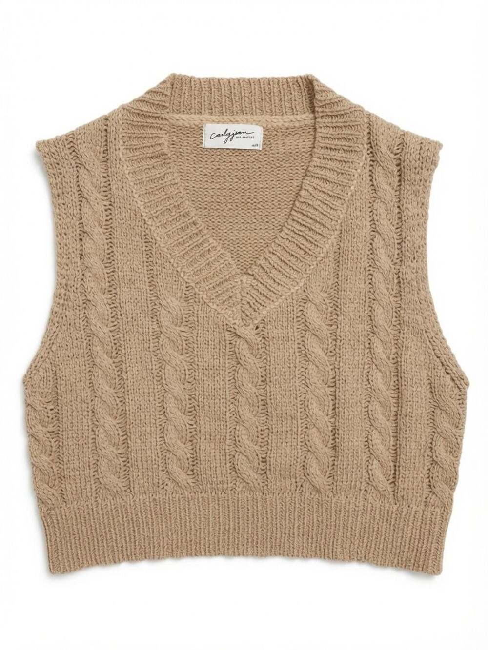 Carly Jean Los Angeles Cable Knit V-Neck Sweater Vest